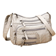 Zachte crossbodytas Leren tas met meerdere vakken voor-Grijs