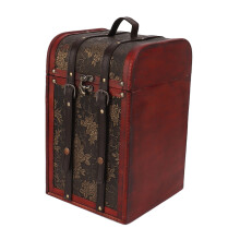 Vintage Style Wine Box Wooden Storage Chest Retro Design Decorative Gift Holder Antique Map Detail Multi Function Bottle Organizer Portable With Imita