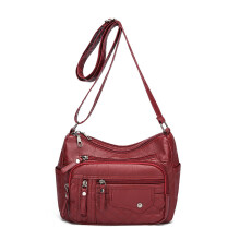 Zachte crossbodytas Leren tas met meerdere vakken voor-Rood