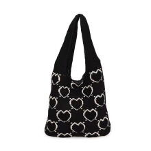 Casual Crochet Handbag Fashionable Women's Knitted Tote-Black