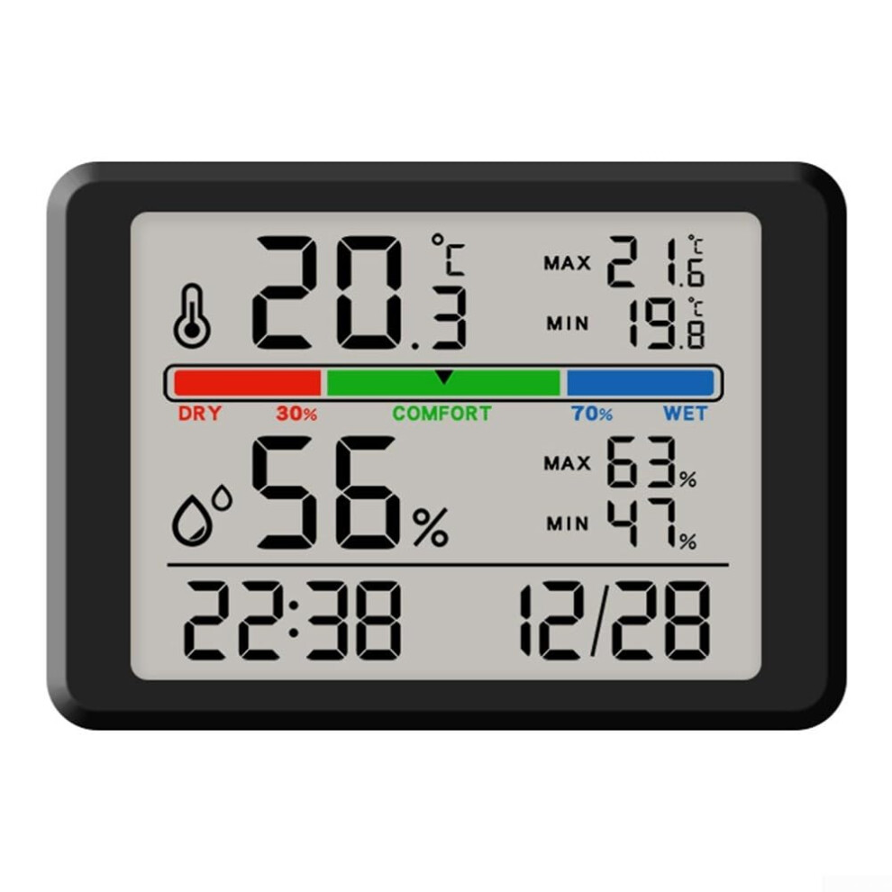 Smart Temperature Monitoring Alarm Clock With Magnetic Attraction And Mounting For Positioning Black