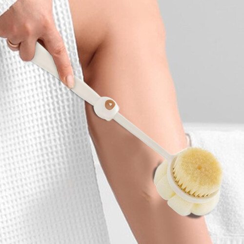 Bath Brushes LongHandle Back Scrubber With DoubleSided Density Bristles Cream Colored 1