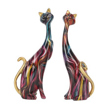 2 Stücke Ölgemälde Katzenstatuen Abstraktes Paar