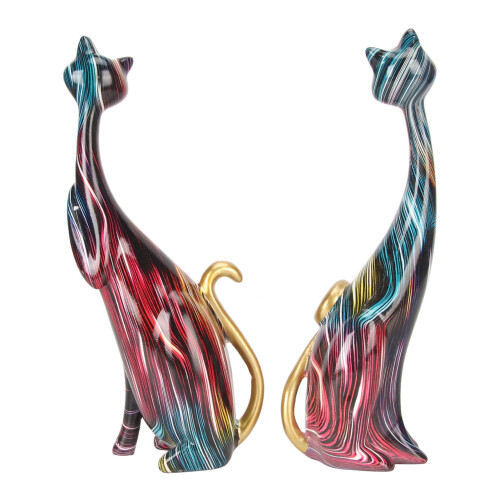 2 Stücke Ölgemälde Katzenstatuen Abstraktes Paar 2