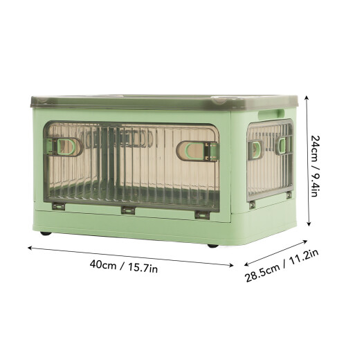 Folding Storage Basket, Collapsible Storage Bin with Removable Wheels, Stackable Closet Organizer Featuring Side Handles and 5-Side Access, Plastic Mu 1