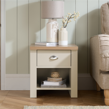 Birlea Highgate 1 Drawer Lamp Table - Cream & Oak - Farmhouse Style