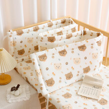 (180×28cm, N03) All-in-One Cot Protection Set, Breathable Cot Liner, Padded Rail Cover & Headboard Protector with Adjustable Ties, Bed