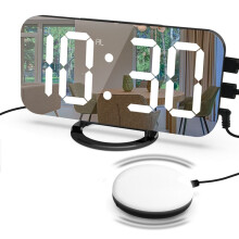 LED Vibration Alarm Clock Multifunctional Dual USB Charging Mute Bedside Automatically Adjust Brightness Black