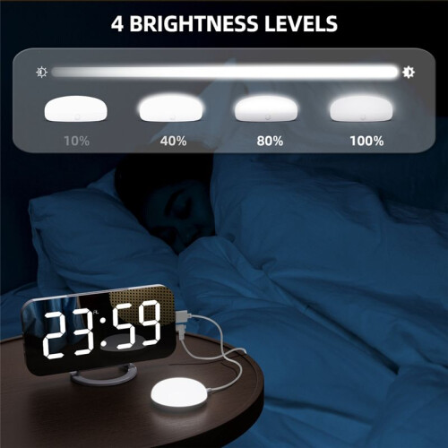 LED Vibration Alarm Clock Multifunctional Dual USB Charging Mute Bedside Automatically Adjust Brightness Black 2