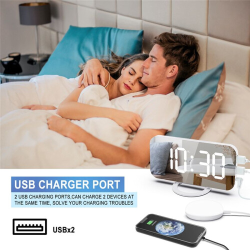 LED Vibration Alarm Clock Multifunctional Dual USB Charging Mute Bedside Automatically Adjust Brightness Black 1