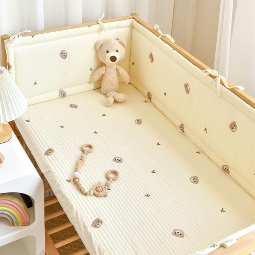 (120×28cm, N04) Breathable Cot Bumper, Cot Side Cushions, 360 Adjustable Padding with Headboard Protector, Anti-Suffocation Crib