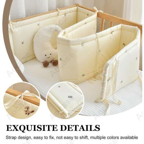 (120×28cm, N04) Breathable Cot Bumper, Cot Side Cushions, 360 Adjustable Padding with Headboard Protector, Anti-Suffocation Crib 2