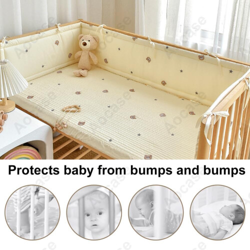 (120×28cm, N04) Breathable Cot Bumper, Cot Side Cushions, 360 Adjustable Padding with Headboard Protector, Anti-Suffocation Crib 1