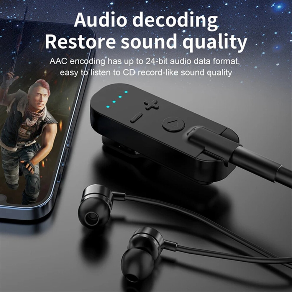 Lavalier Bluetooth 5.2 Wireless Audio Receiver 3.5Mm Aux With Mic Noise Cancelling Game/Music/Call Stereo Adapter Black 4854171118608