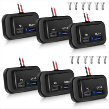 6PCS 12V/24V RV USB Outlet, Dual PD3.0 Type-C (USB