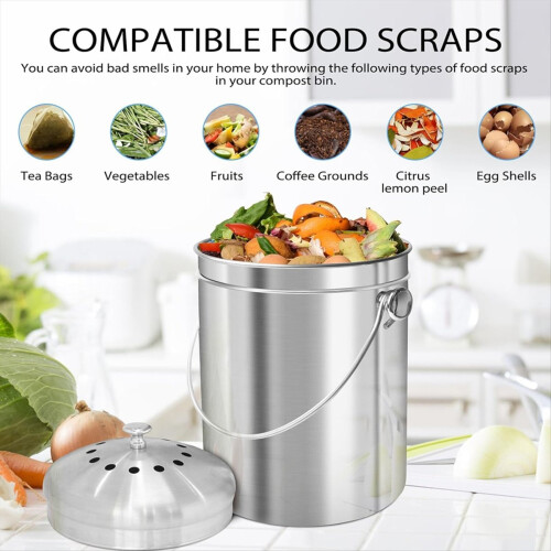 Compost Bucket for Kitchen Countertop,1.3 Gallon S 2