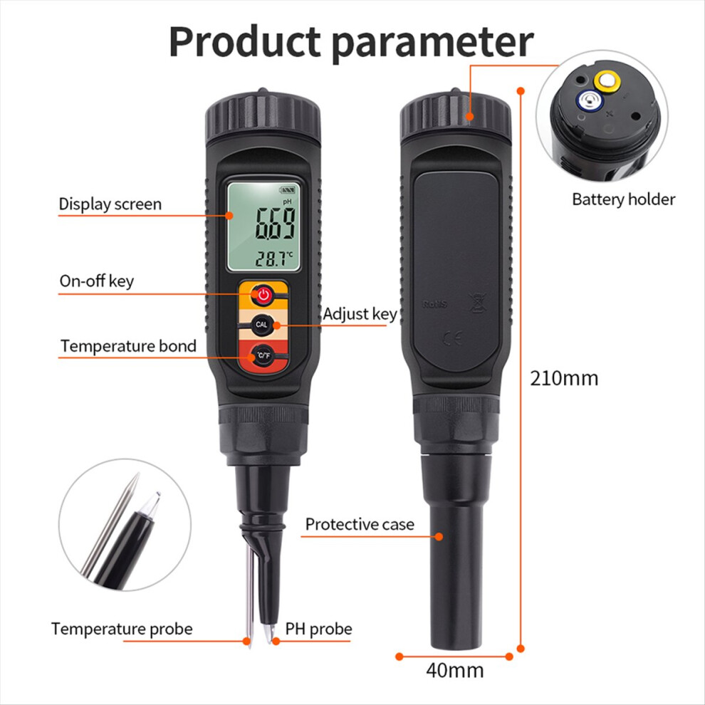 Digital Food Ph Meter 0.00-14.00 Temp Acidity Test 4851649175705