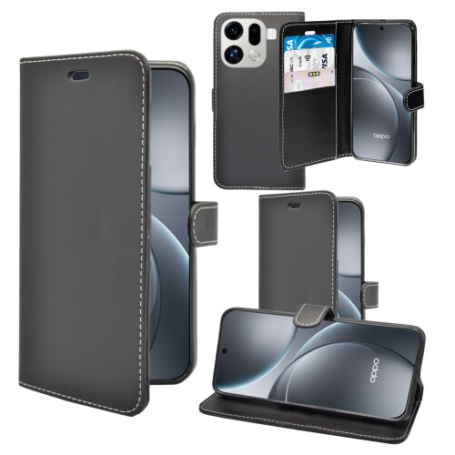(Black) For OPPO Find X9 Pro Wallet Flip PU Leather Case 2