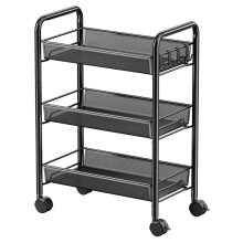 Scaffale organizer multiuso con ruote piroettanti, carrello portaoggetti mobile con ruote bloccabili, design a 3 livelli con vassoio a rete per