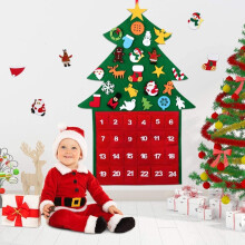 Calendário do Advento com contagem regressiva para o Natal, organizador para pequenos objetos, árvore de Natal de feltro para montar na parede com