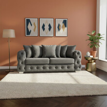 (Grey, 2 Seater) Aston Scatter Back Plush Velvet Sofa 2 and 3 Seater, 3+2 Set, 5 Seater Corner Sofa and Footstool