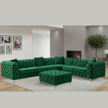 (Green, Left Hand Chaise) Luxury 6-Seater L Shaped Corner Sofa Plush Velvet L R Facing Elegant Lounge Suite Settee Couch Chaise
