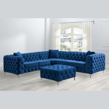 (Blue, 5 Seater Corner) Monaco 5 Seater Corner Sofa Plush Velvet Chesterfield Sofa Set Elegant Lounge Suite