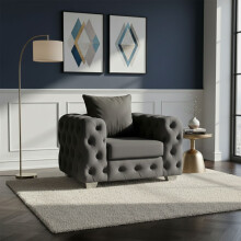 (Steel, Armchair) Aston Scatter Back Plush Velvet Sofa 2 and 3 Seater, 3+2 Set, 5 Seater Corner Sofa and Footstool