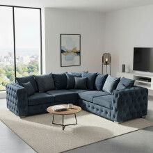 (Blue, 5 Seater Corner) Ashton Scatter Back 5 Seater Corner Sofa in Plush Velvet Luxury Comfort Living Room Seating