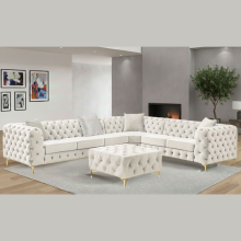 (Cream, Left Hand Chaise) Luxury 6-Seater L Shaped Corner Sofa Plush Velvet L R Facing Elegant Lounge Suite Settee Couch Chaise
