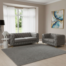 (Grey, 3+2 Seater) Monaco Chesterfield Sofa Range 2 Seater, 3 Seater, 3+2 Seater, Corner Sofa and Footstool