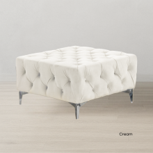 (Cream, Footstool) Monaco 5 Seater Corner Sofa Plush Velvet Chesterfield Sofa Set Elegant Lounge Suite