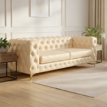 (Cream, 3 Seater) Monaco Chesterfield Sofa Range 2 Seater, 3 Seater, 3+2 Seater, Corner Sofa and Footstool