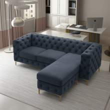(Steel, Right Hand Chaise) Luxury 3 Seater L Shaped Chaise Corner Sofa Plush Velvet Left Right Hand Facing Suite Settee Couch