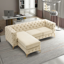 (Cream, Left Hand Chaise) Luxury 3 Seater L Shaped Chaise Corner Sofa Plush Velvet Left Right Hand Facing Suite Settee Couch
