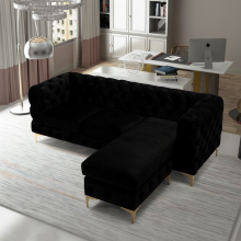 (Black, Right Hand Chaise) Luxury 3 Seater L Shaped Chaise Corner Sofa Plush Velvet Left Right Hand Facing Suite Settee Couch