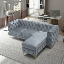 (Silver, Right Hand Chaise) Luxury 3 Seater L Shaped Chaise Corner Sofa Plush Velvet Left Right Hand Facing Suite Settee Couch
