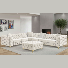 (Cream, Right Hand Chaise) Luxury 6-Seater L Shaped Corner Sofa Plush Velvet L R Facing Elegant Lounge Suite Settee Couch Chaise