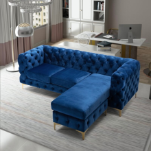 (Blue, Right Hand Chaise) Luxury 3 Seater L Shaped Chaise Corner Sofa Plush Velvet Left Right Hand Facing Suite Settee Couch