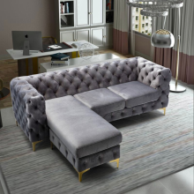 (Grey, Left Hand Chaise) Luxury 3 Seater L Shaped Chaise Corner Sofa Plush Velvet Left Right Hand Facing Suite Settee Couch