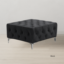 (Black, Footstool) Luxury 3 Seater L Shaped Chaise Corner Sofa Plush Velvet Left Right Hand Facing Suite Settee Couch