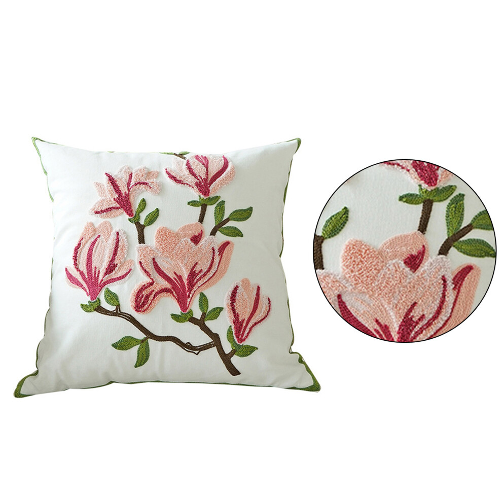 Leaves Embroidery Throw Pillow Cover 18X18inch- Flower Pink