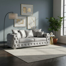 (Silver, 3 Seater) Aston Scatter Back Plush Velvet Sofa 2 and 3 Seater, 3+2 Set, 5 Seater Corner Sofa and Footstool
