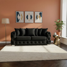 (Black, 2 Seater) Aston Scatter Back Plush Velvet Sofa 2 and 3 Seater, 3+2 Set, 5 Seater Corner Sofa and Footstool