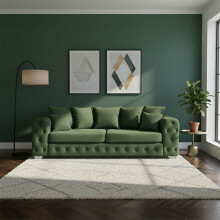 (Green, 3 Seater) Aston Scatter Back Plush Velvet Sofa 2 and 3 Seater, 3+2 Set, 5 Seater Corner Sofa and Footstool