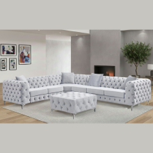 (Silver, Right Hand Chaise) Luxury 6-Seater L Shaped Corner Sofa Plush Velvet L R Facing Elegant Lounge Suite Settee Couch Chaise