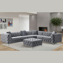 (Grey, Left Hand Chaise) Luxury 6-Seater L Shaped Corner Sofa Plush Velvet L R Facing Elegant Lounge Suite Settee Couch Chaise