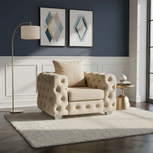 (Cream, Armchair) Ashton Scatter Back 5 Seater Corner Sofa in Plush Velvet Luxury Comfort Living Room Seating