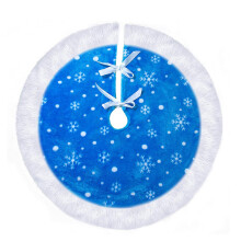 Weihnachtsbaumdecke mit Schneeflockenmuster, flauschige Fellmatte in Blau mit weißem Rand für einfache Installation, Quastenakzente für festliche