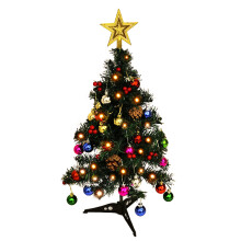 Prelit Table Top Christmas Tree, Lifelike Artificial Tree with LED String Lights and Decorative Ornaments, Realistic Branches Flame Retardant PVC Mini